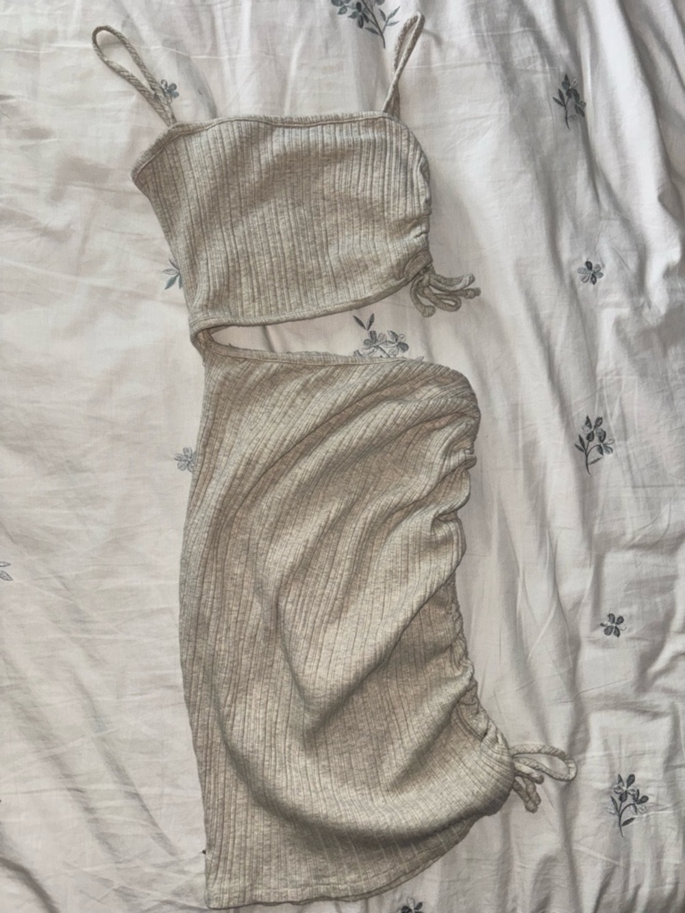 Ribbed Cream Two-Piece Cutout Dress